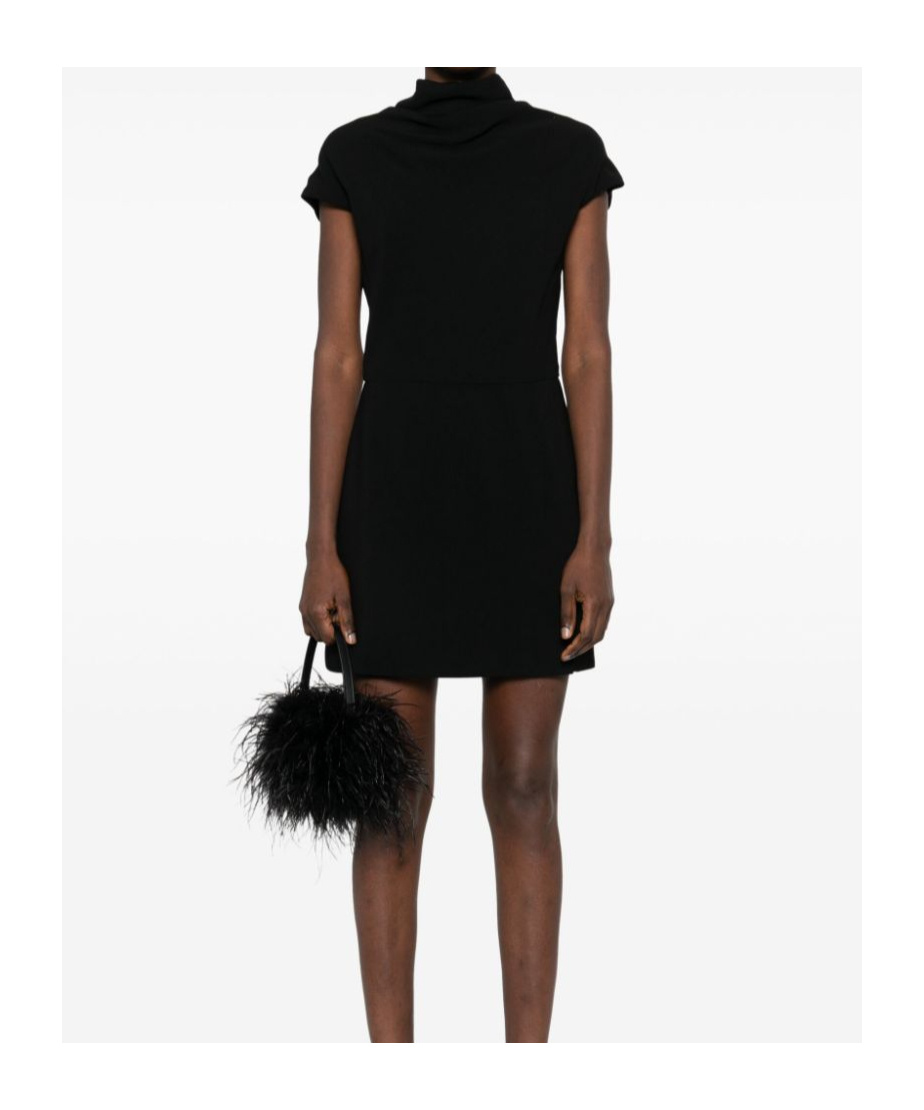 Versace Draped Knee Length Dress With Cap Sleeves In Black