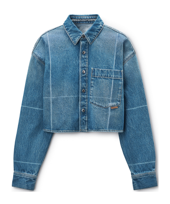 Alexander Wang Cropped Denim Shirt In Blue