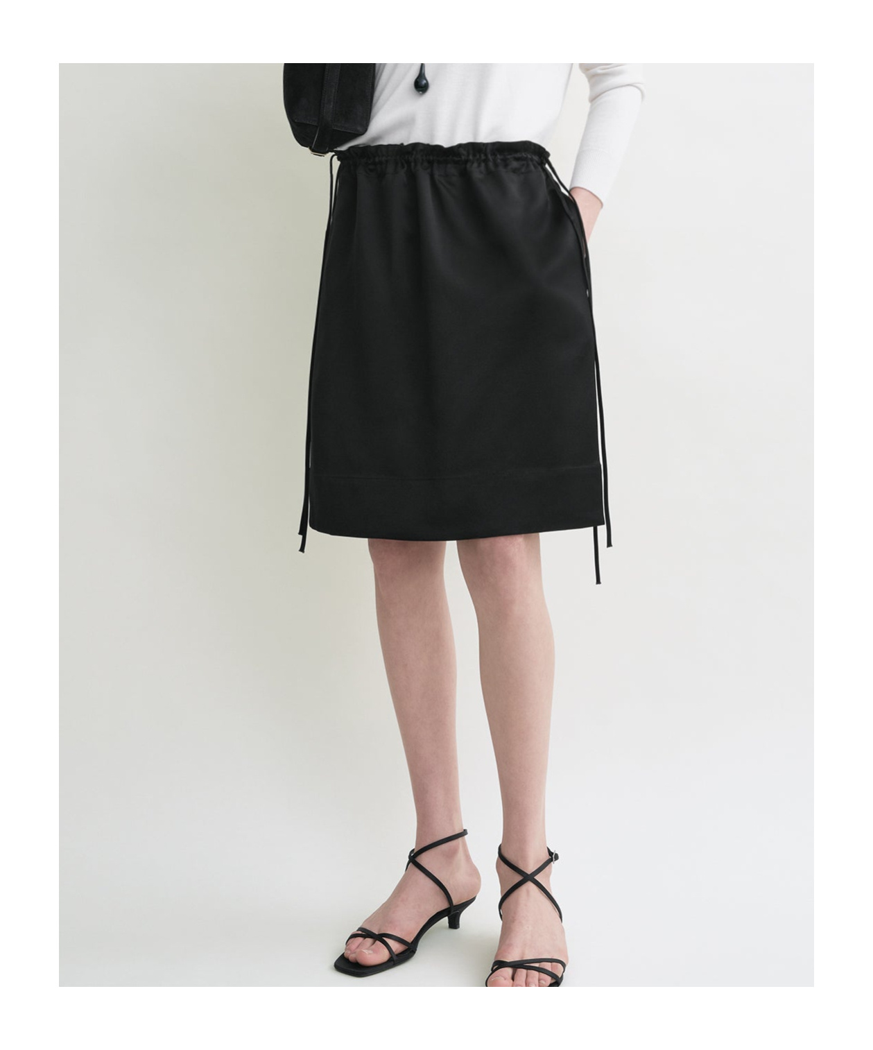 Totême Black Drawstring Satin Miniskirt In Black