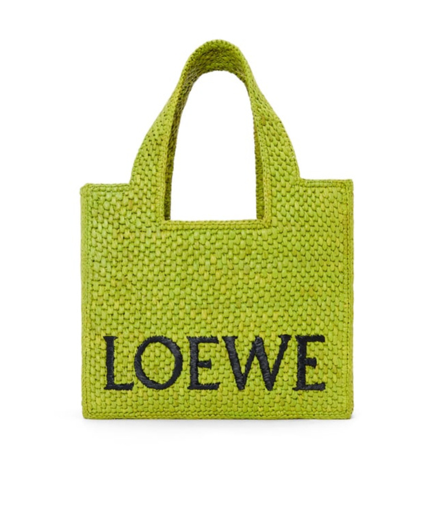 Loewe X Paula's Ibiza Font Logo Small Tote Bag In Raffia In Green