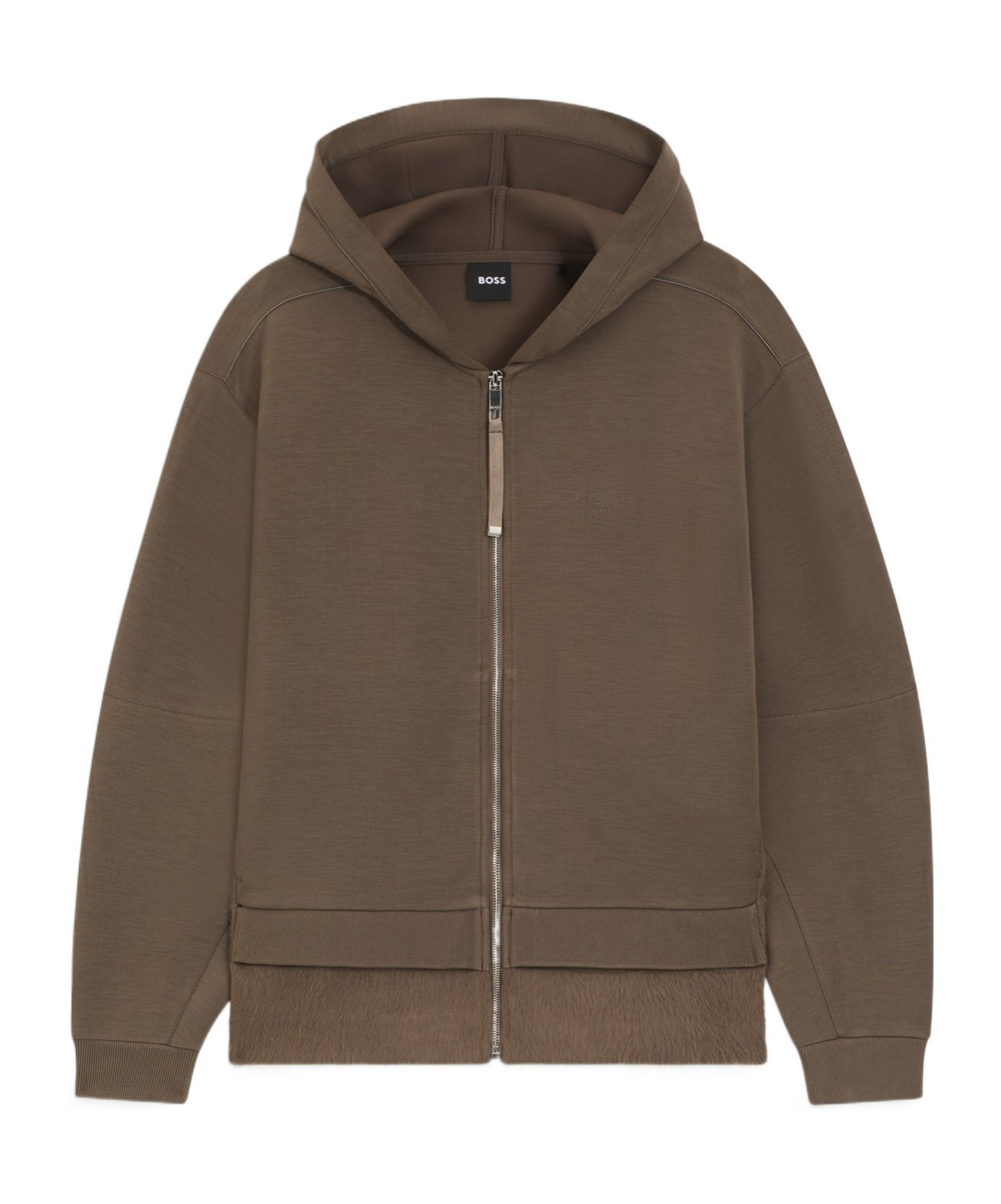 Hugo Boss Fur-panel Zip-up Hoodie In Brown