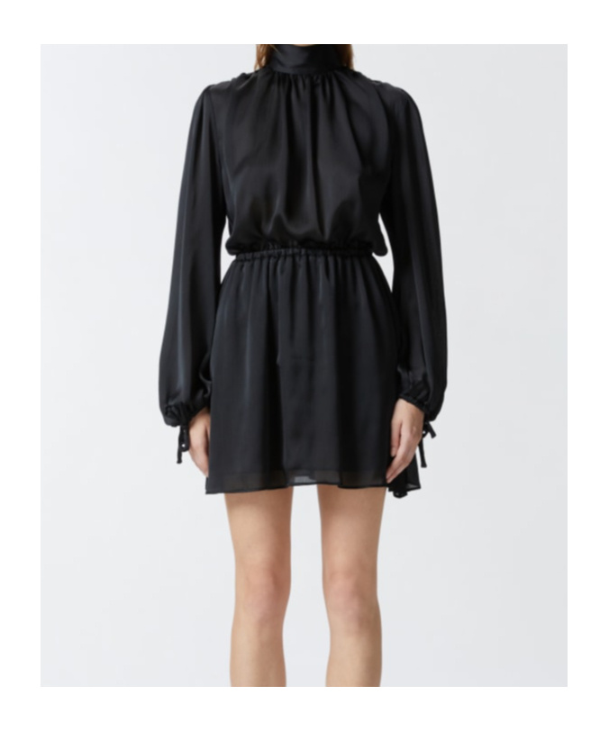 Pinko Crinkle Fabric Mini Dress With Open Back In Black