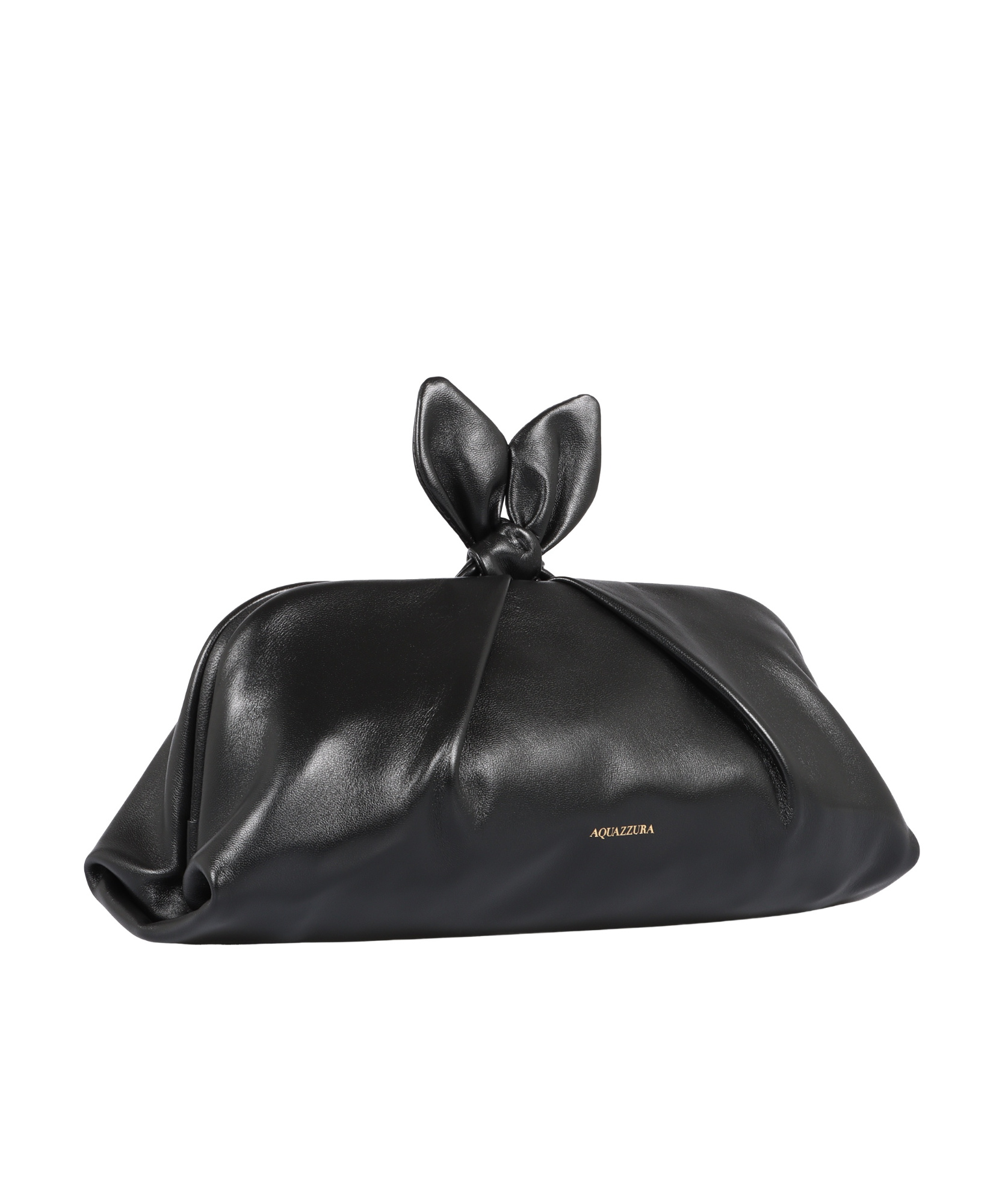 Aquazzura Bow Tie Small Leather Clutch In Black