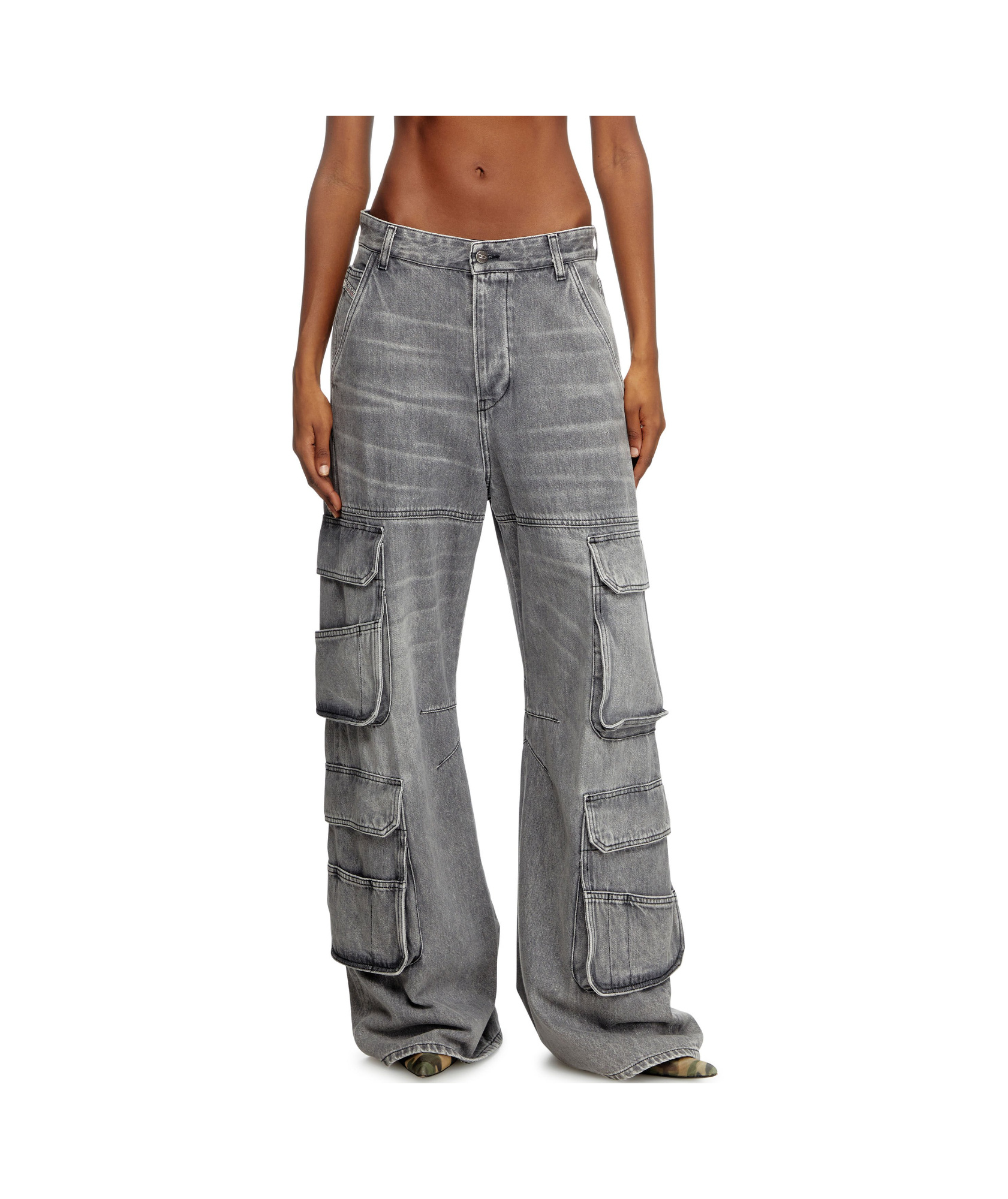 Diesel D-sire-cargo-d Grey Cargo Jeans With Low-rise Waist In Gray