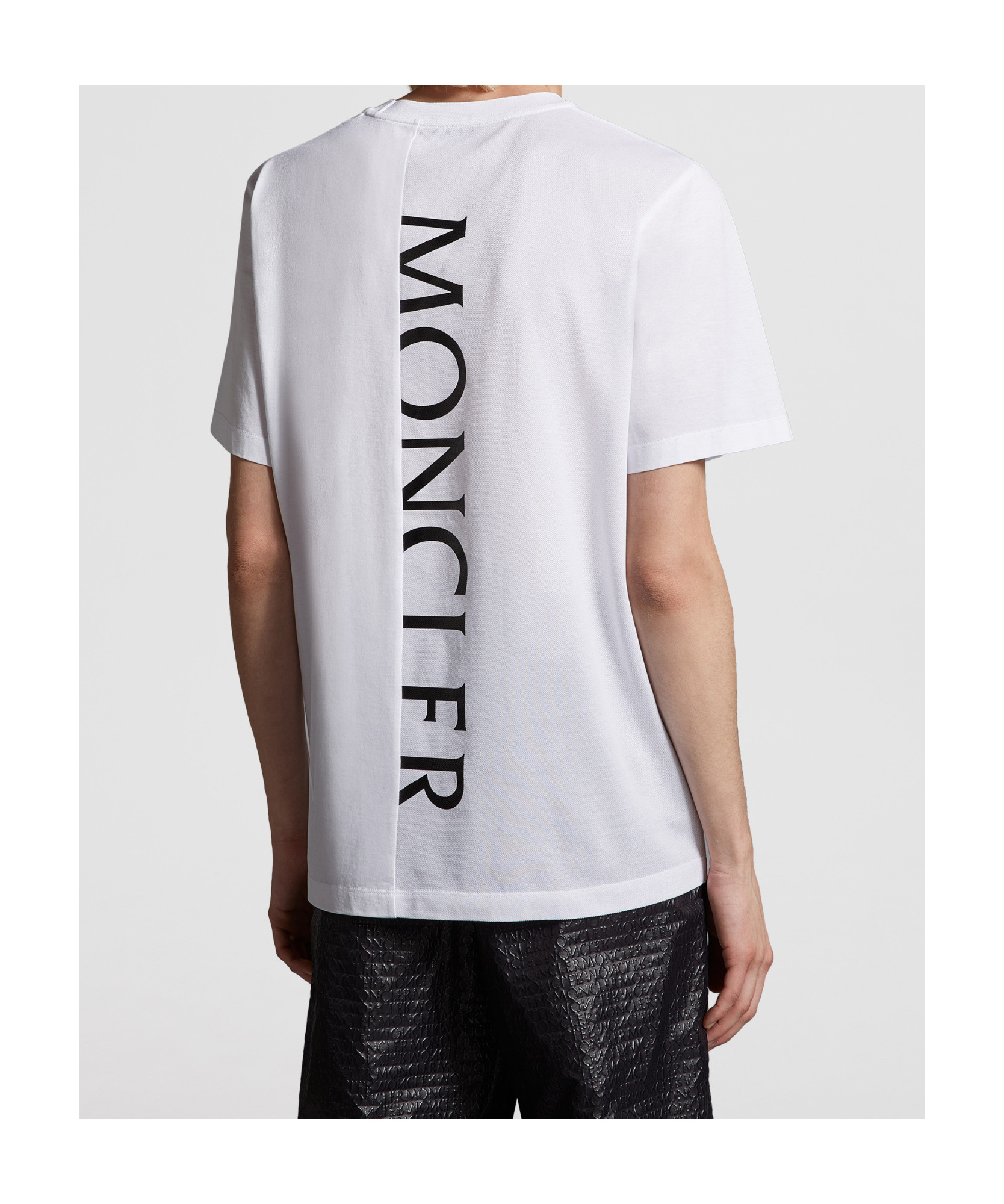 Shop Moncler Vertical Back Logo Cotton T-shirt In White