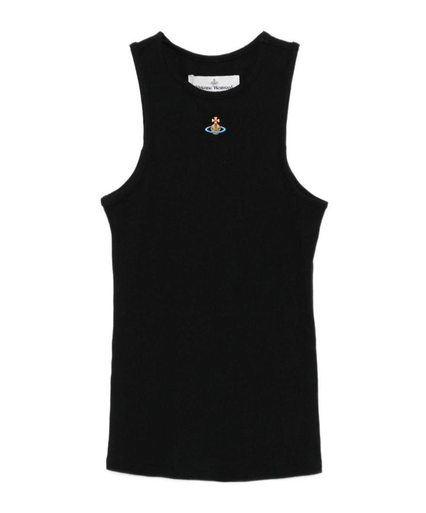 Vivienne Westwood 90s Orb-embellished Ribbed Tank Top In Black