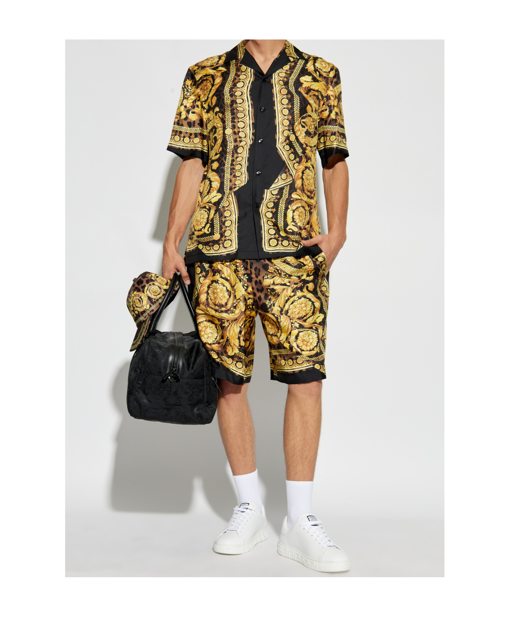 Versace Printed Silk Bermuda Shorts In Multicolor