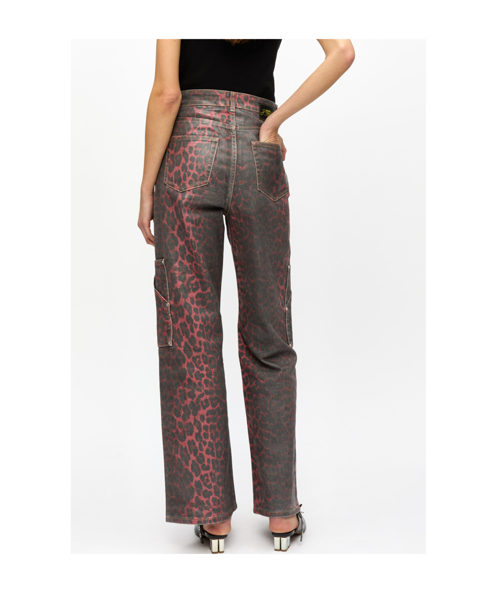 Ganni Red Foil Denim Andi Cargo Jeans In Racing Red