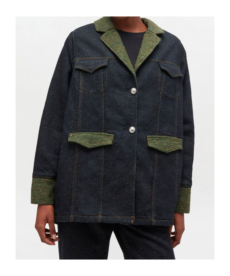 Ganni Twill Denim Oversized Blazer In Black