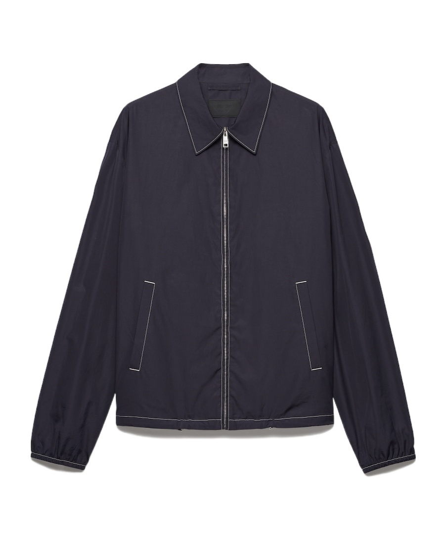 Prada Cotton Blouson With Contrasting Stitching In Blue