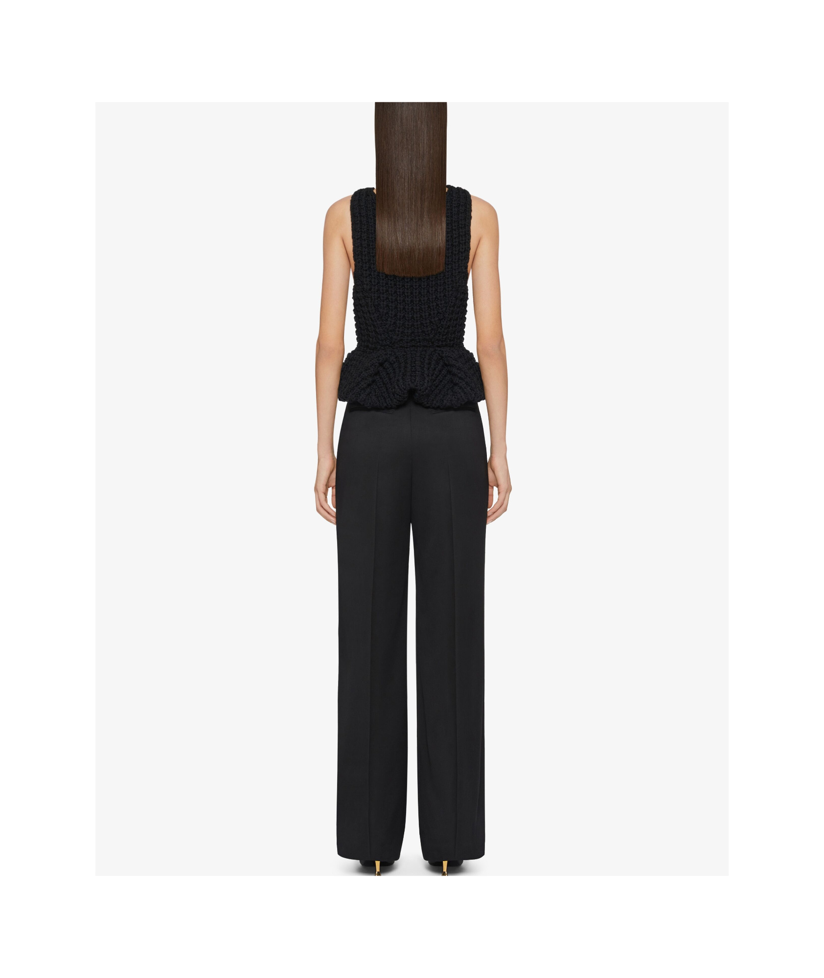 Givenchy Slim Fit Peplum Top In Waffle Wool In Black