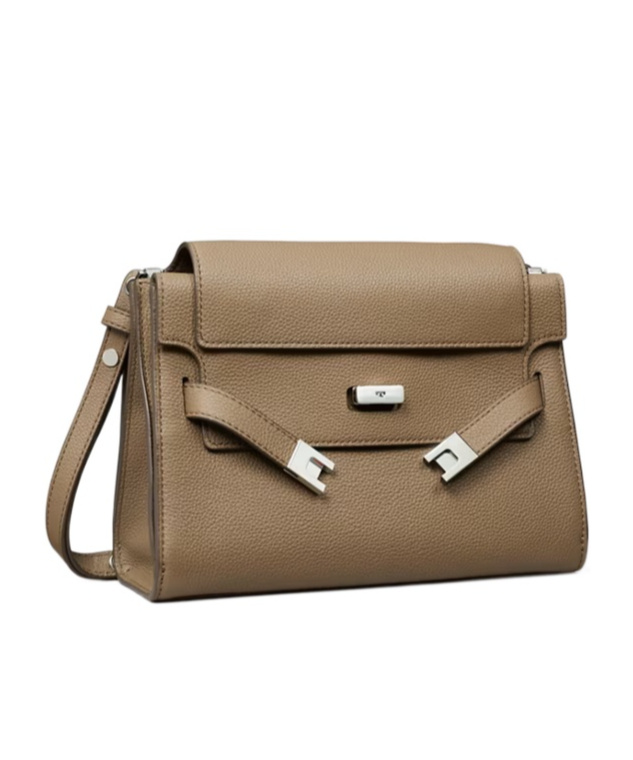 Tory Burch Lee Radziwill Pebbled Shoulder Bag In Brown