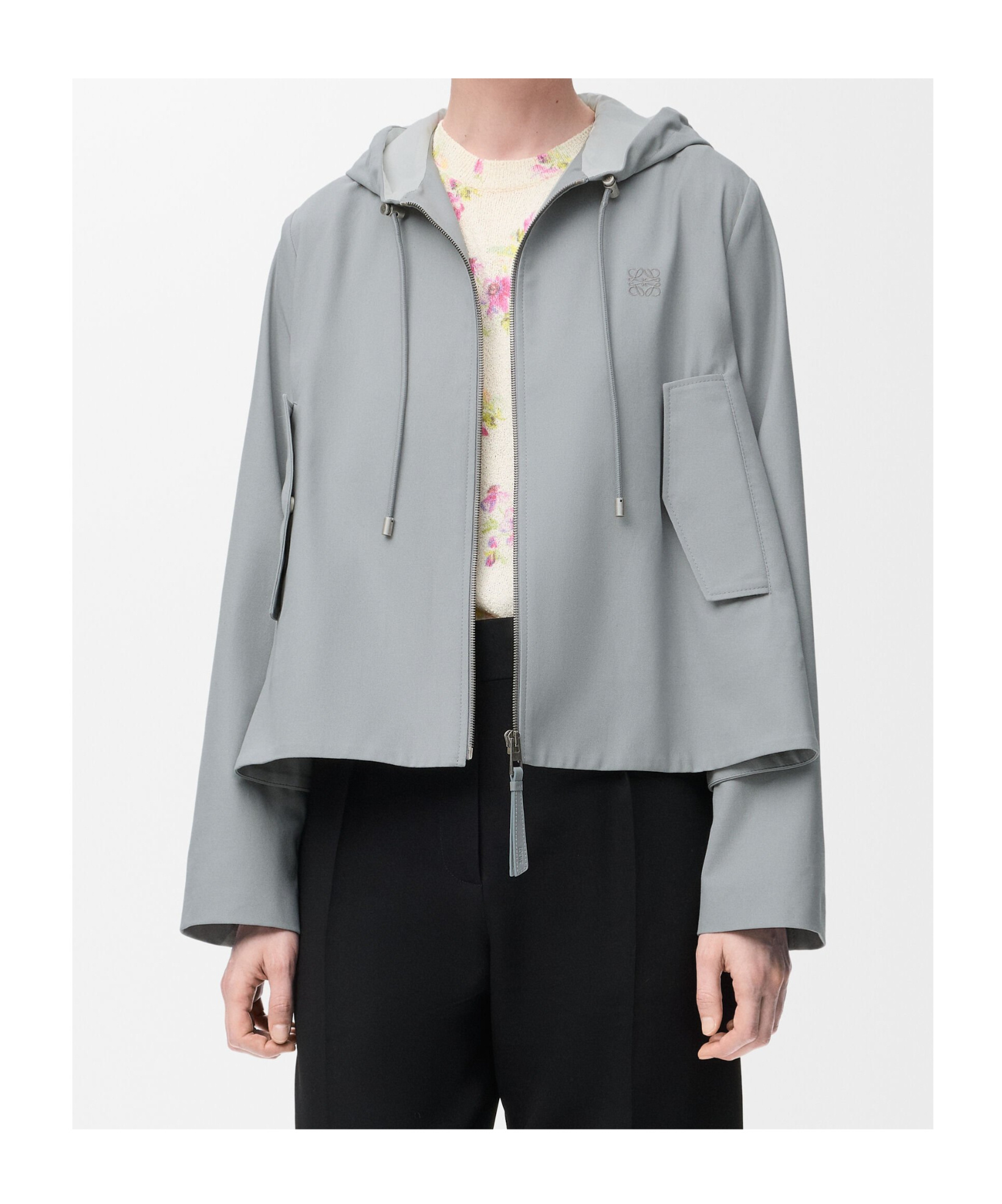 Loewe Womens Light Grey Anagram-embroidery Hooded Trapeze Cotton-blend Jacket In Gray