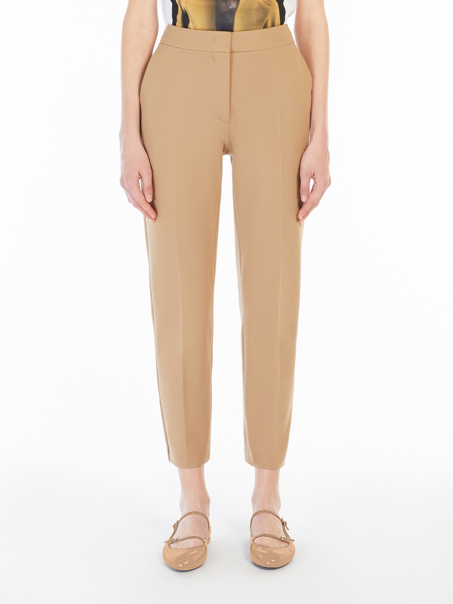 Max Mara Tailored Fit Trousers In Viscose Jersey In Nude