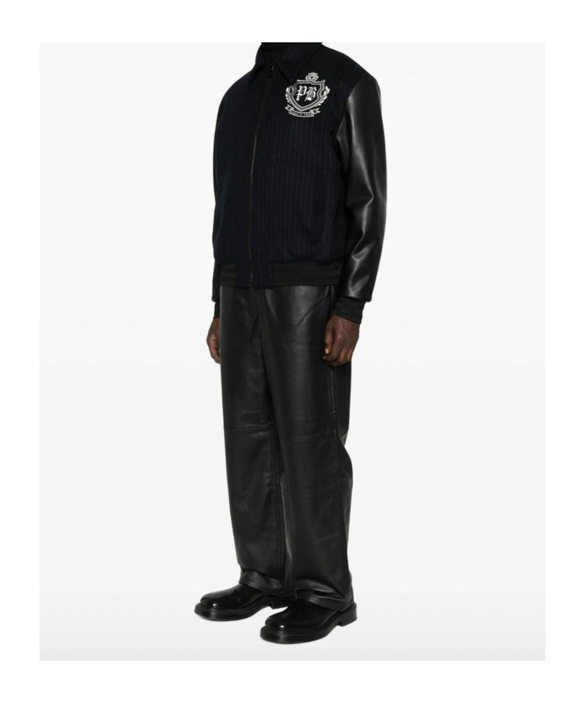 Balmain Pinstripe-print Panelled Bomber Jacket In Black