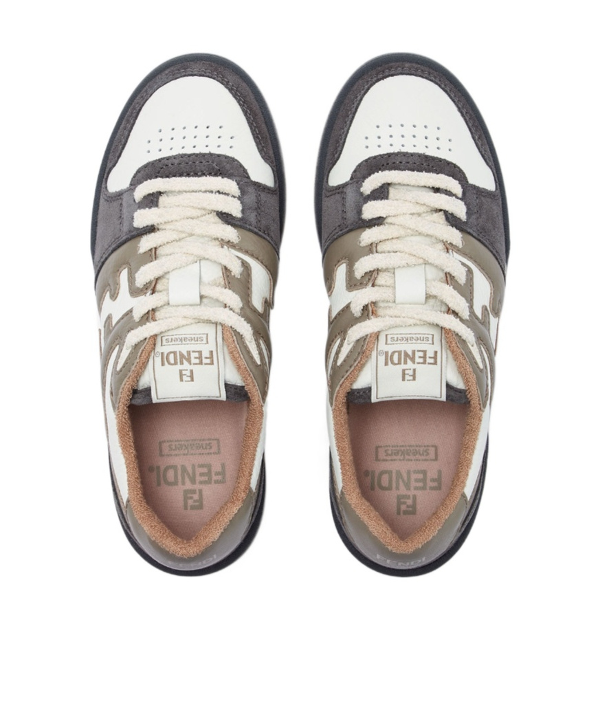 Fendi Leather And Suede Sneakers With Lateral Monogram In White