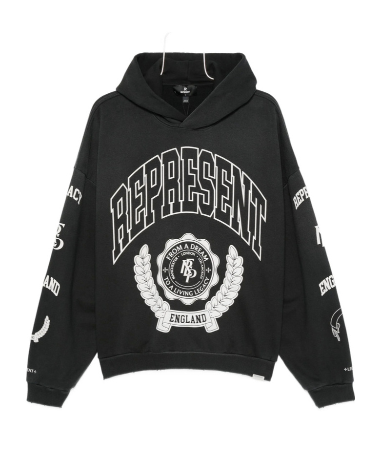 Represent Long-sleeved Hooded Sweatshirt In Black