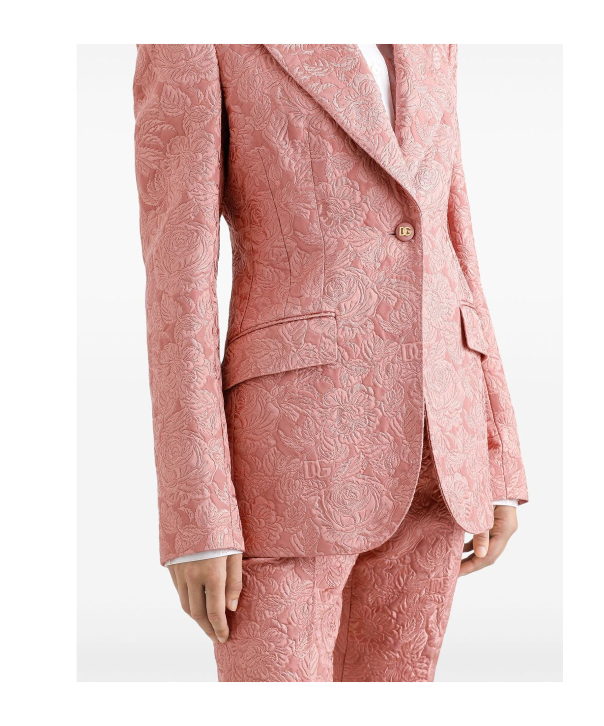 Dolce & Gabbana Quilted Jacquard Turlington Jacket With Floral Pattern In Pink