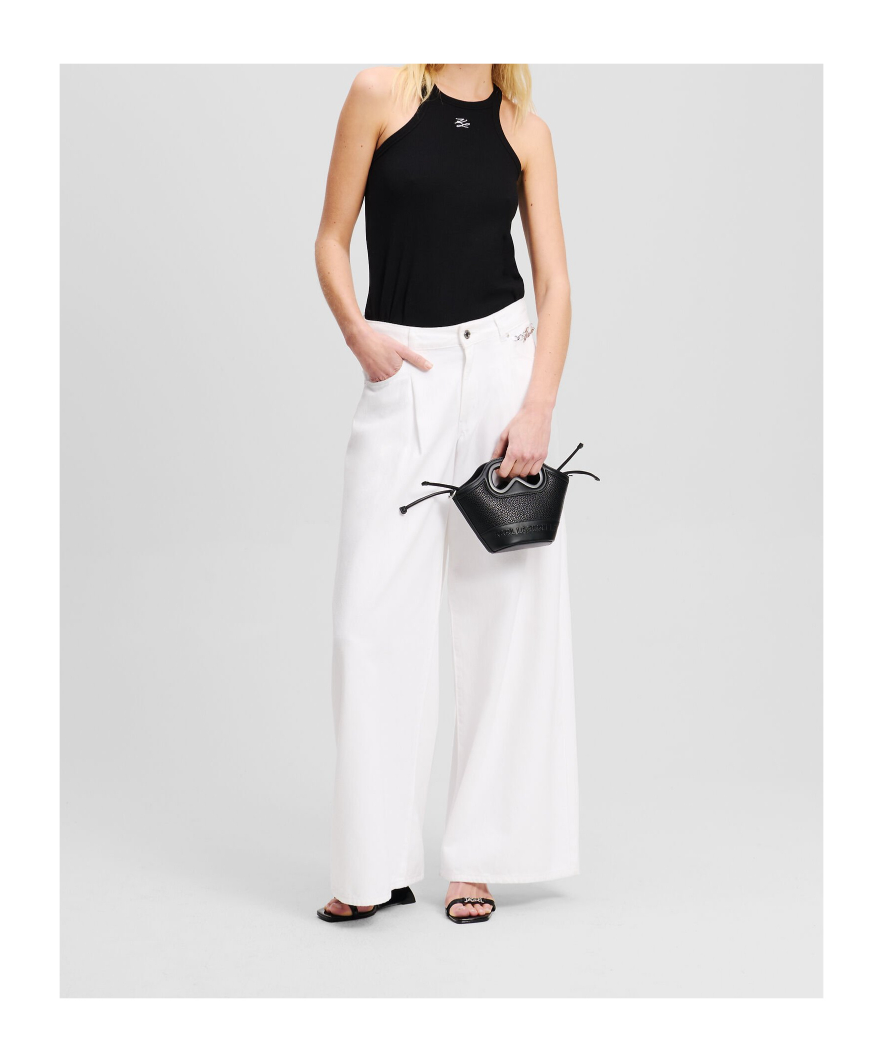 Shop Karl Lagerfeld Mid-rise Wide-leg Jeans In White