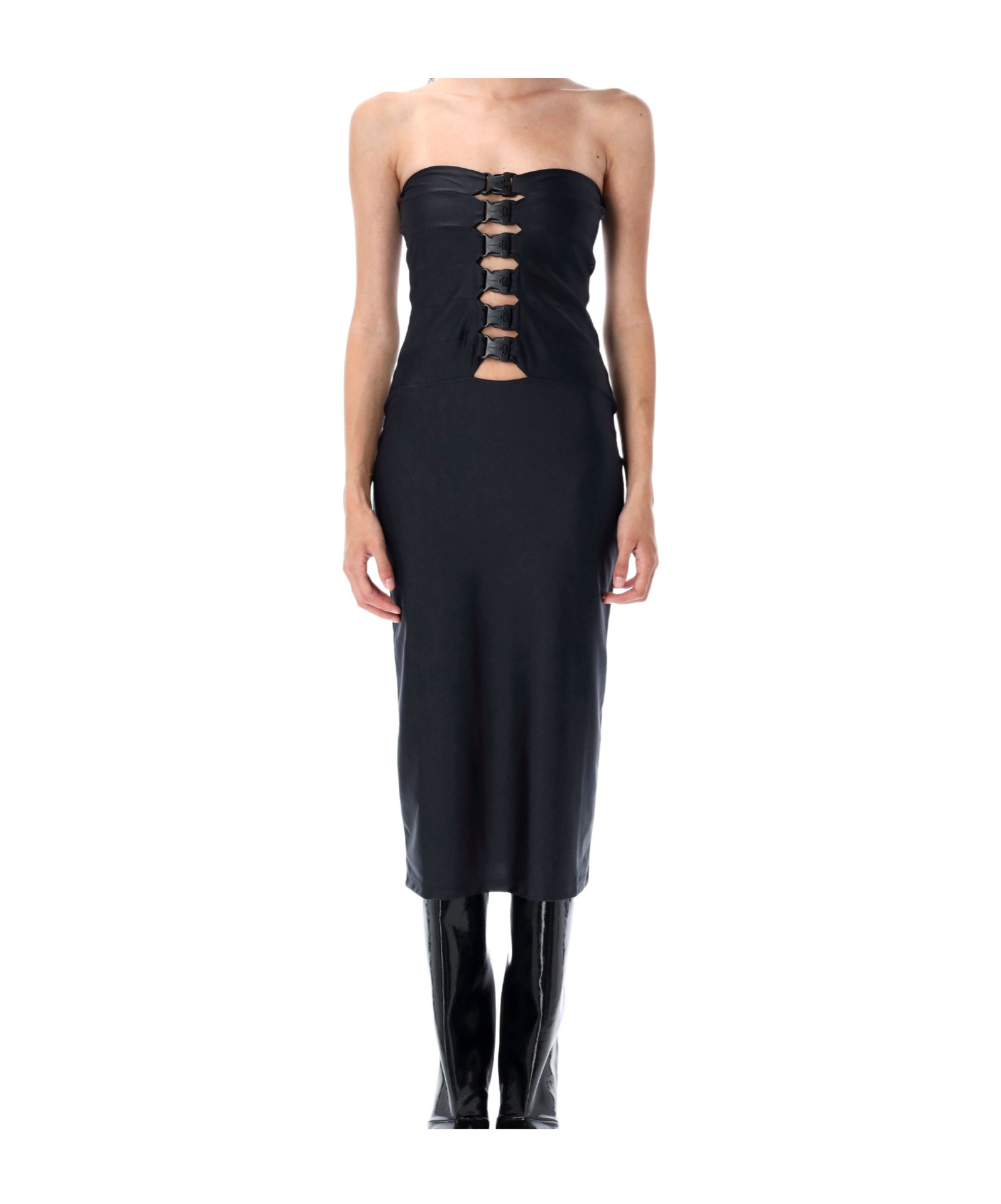 Coperni Black Multi Buckle Midi Dress In Black