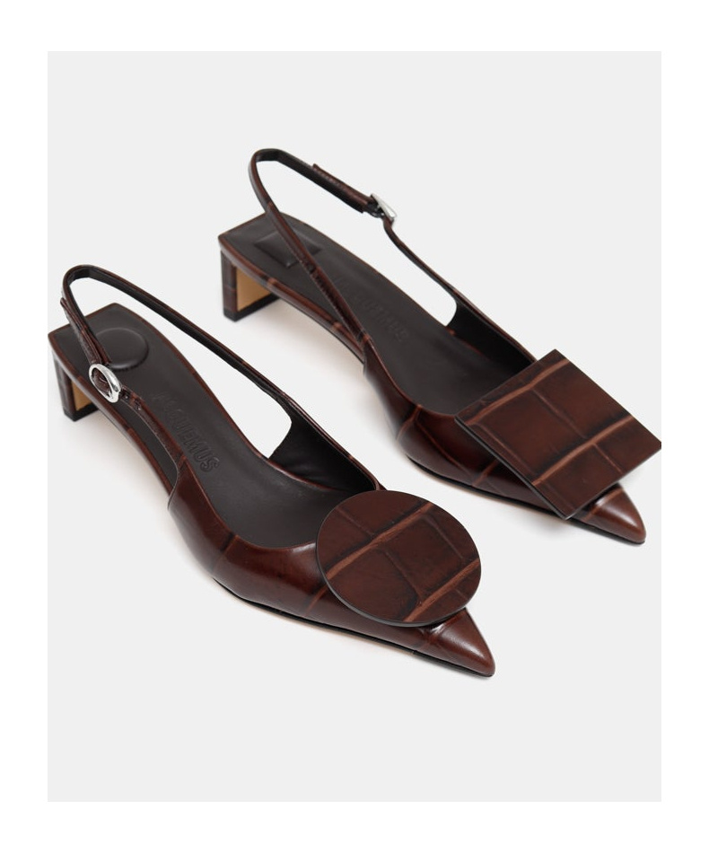 Jacquemus Pointed Toe Slingback Pumps With Textured Calf Leather In Black