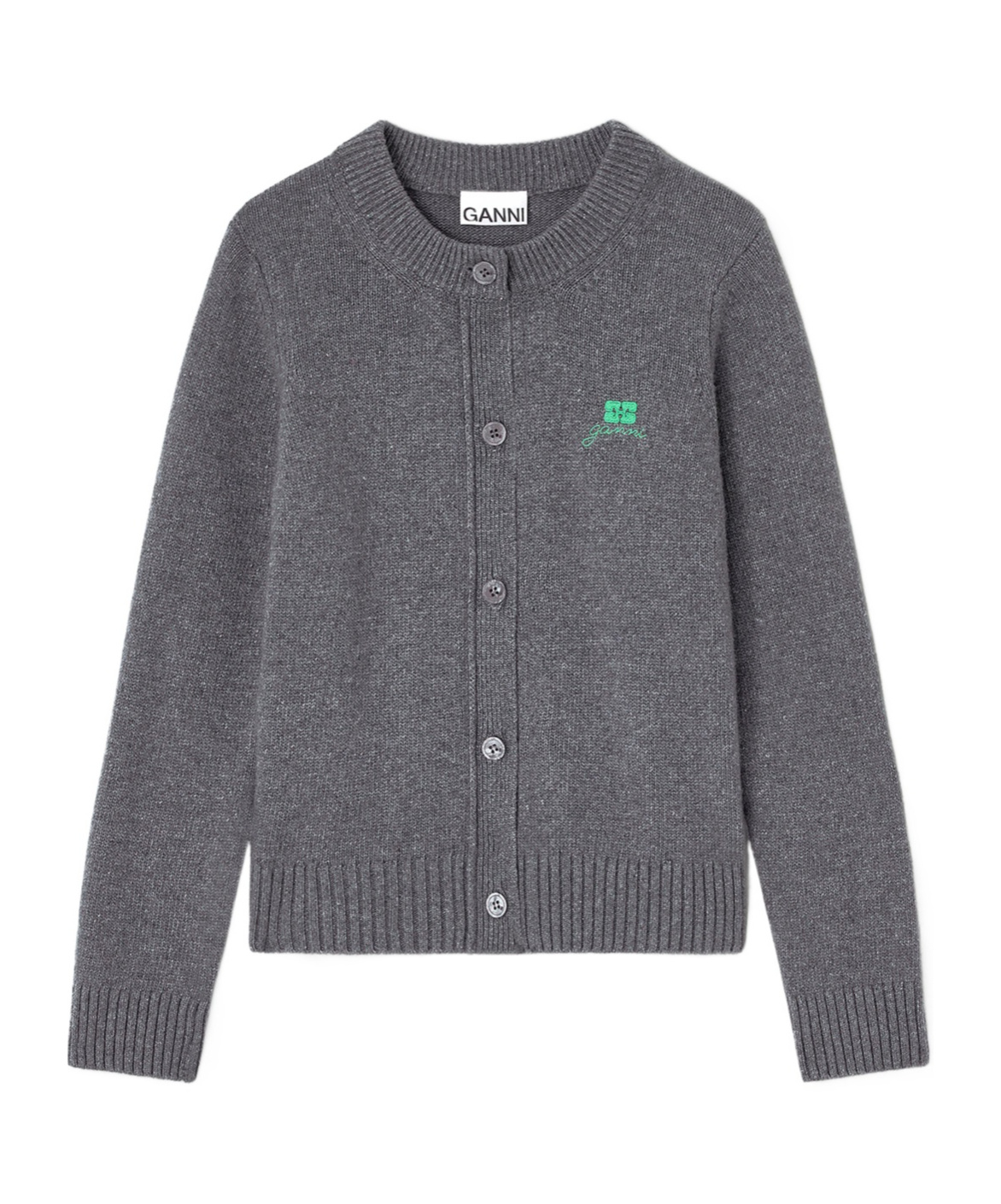 Ganni Grey Wool Mix Cardigan In Gray