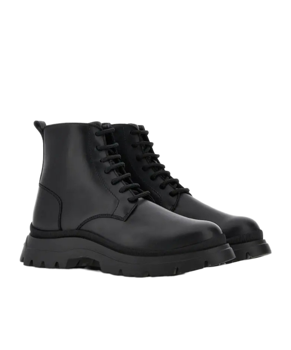 Hogan H692 Lace-up Leather Boots With Zip Shoes In Black