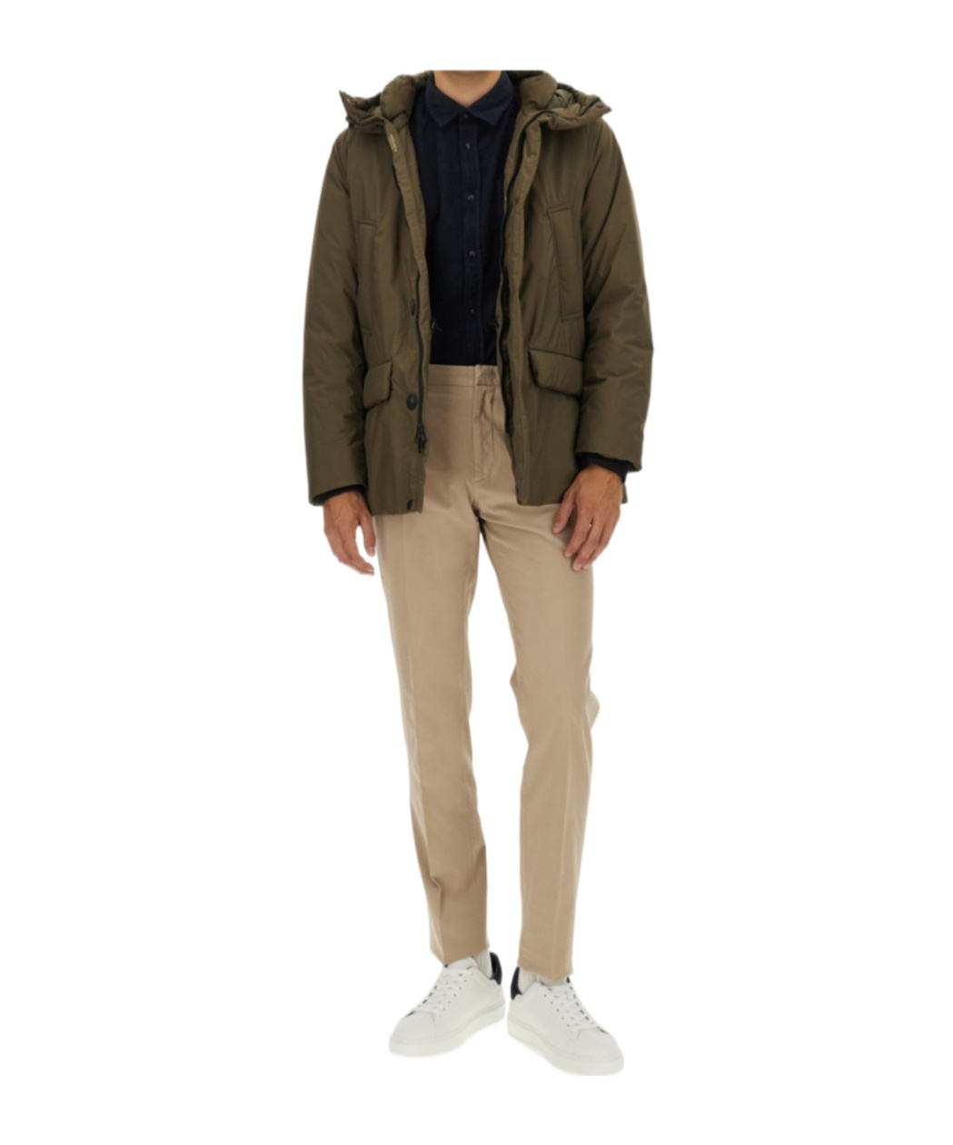 Woolrich Hooded Button-fastening Padded Jacket In Green