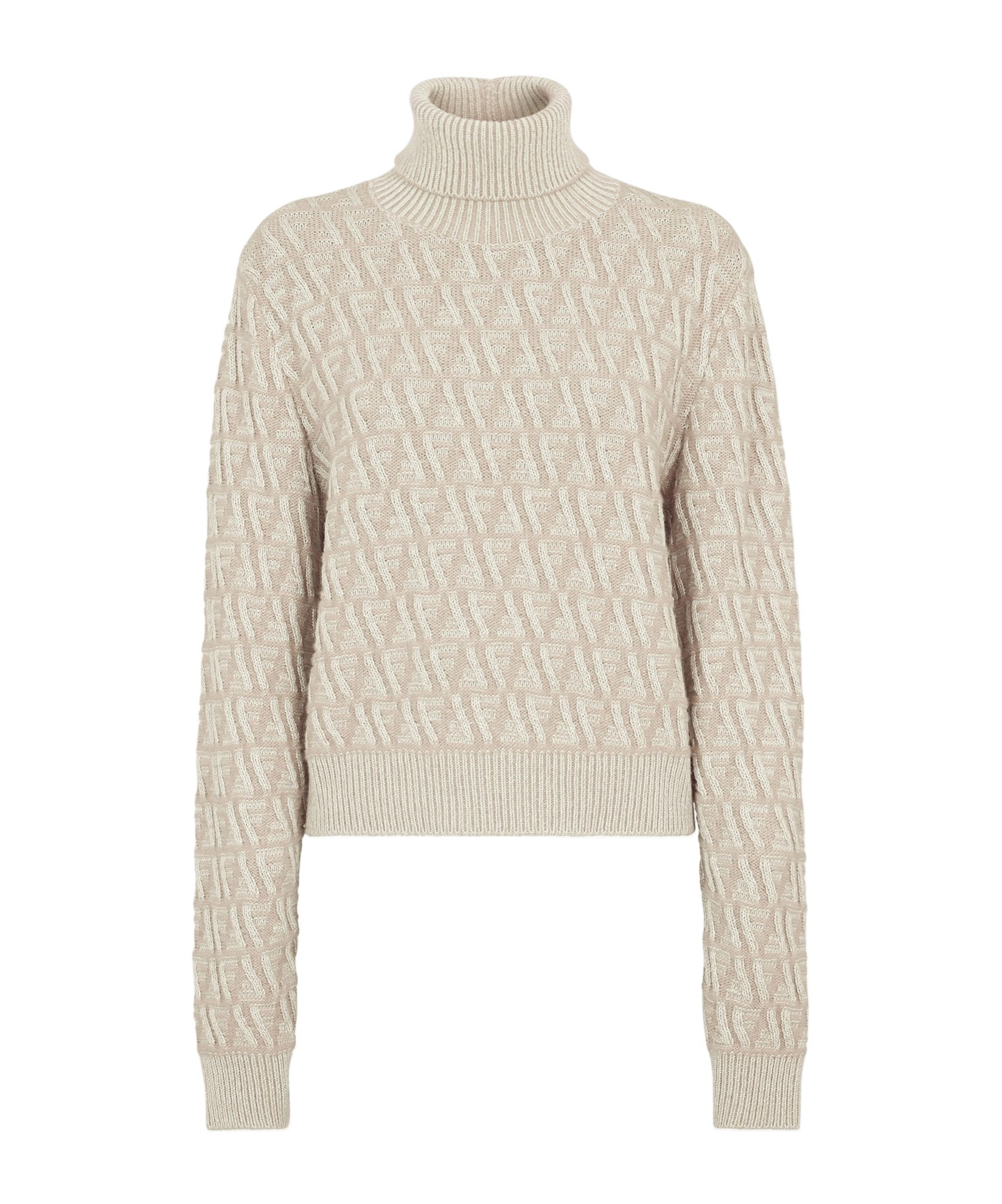 Fendi Beige Ff Wool And Cashmere Turtleneck Jumper In Nude
