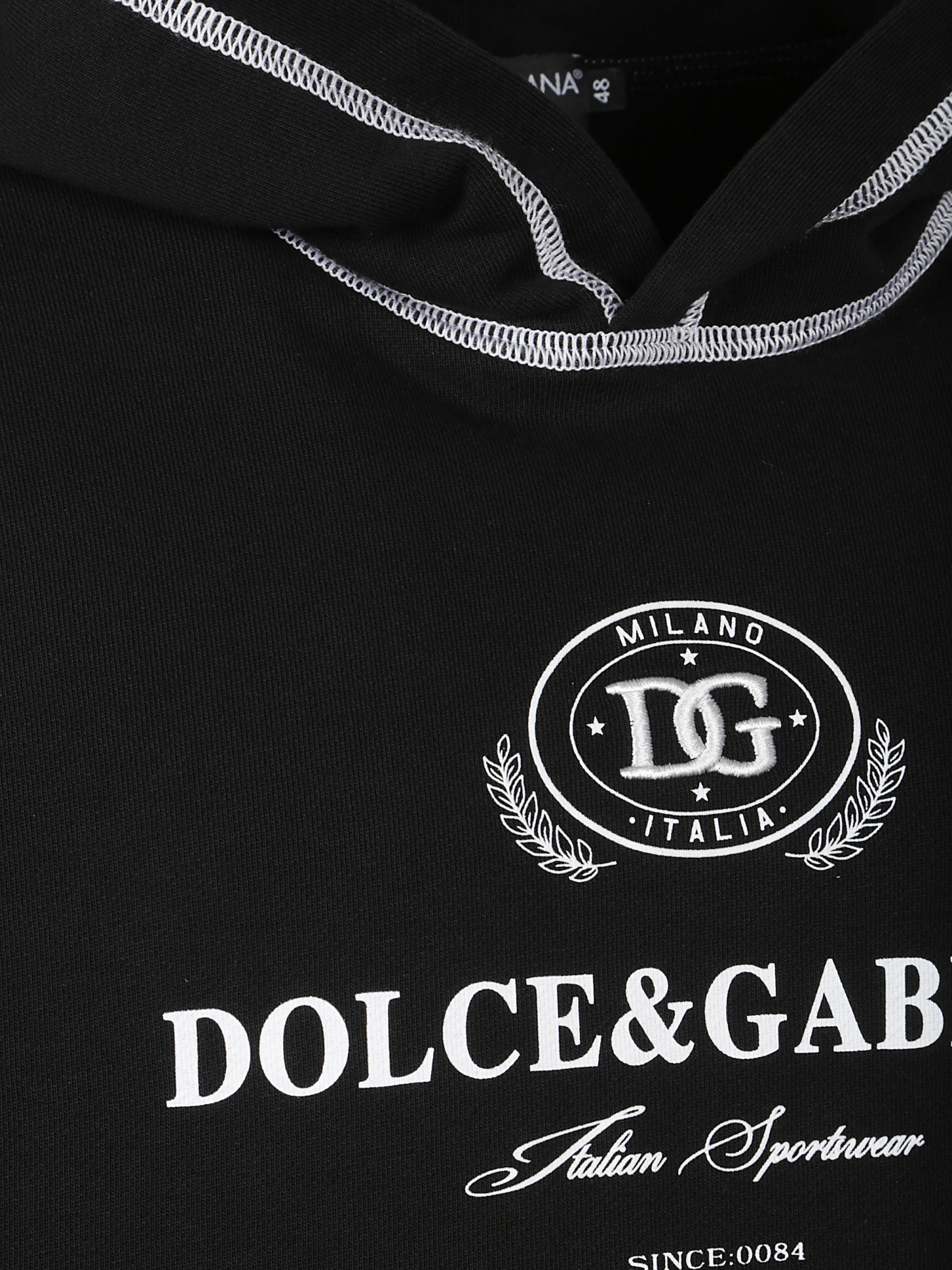 Dolce & Gabbana Hooded Sweatshirt With Contrasting Stitching And Logo Detail In Black