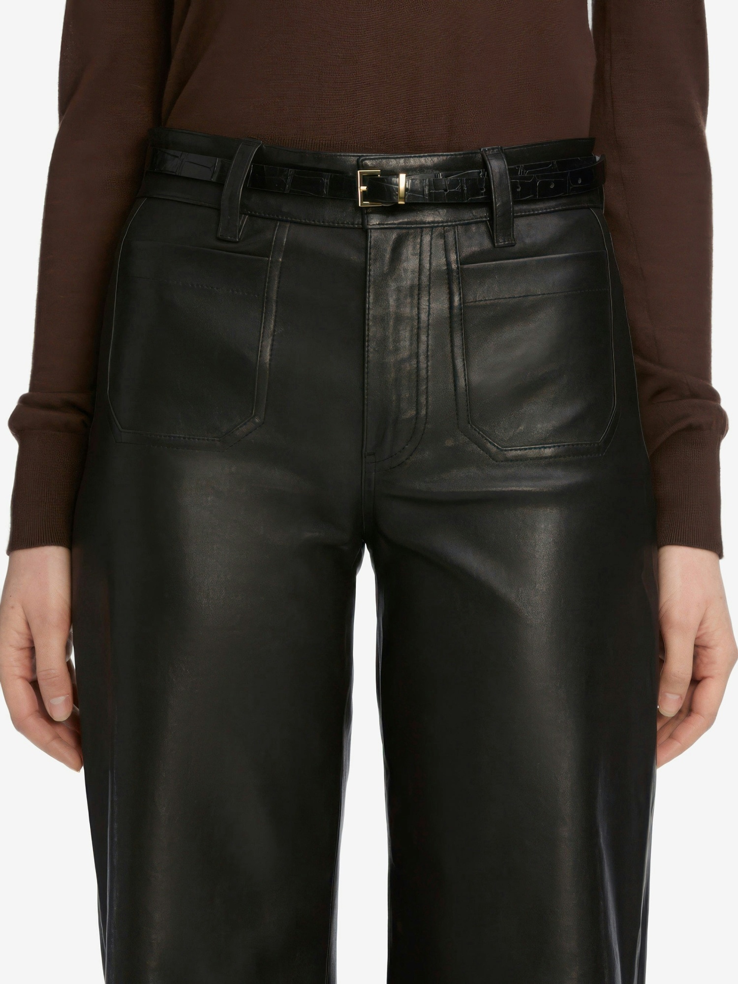 Frame High-waisted Flared Casual Pants In Brown