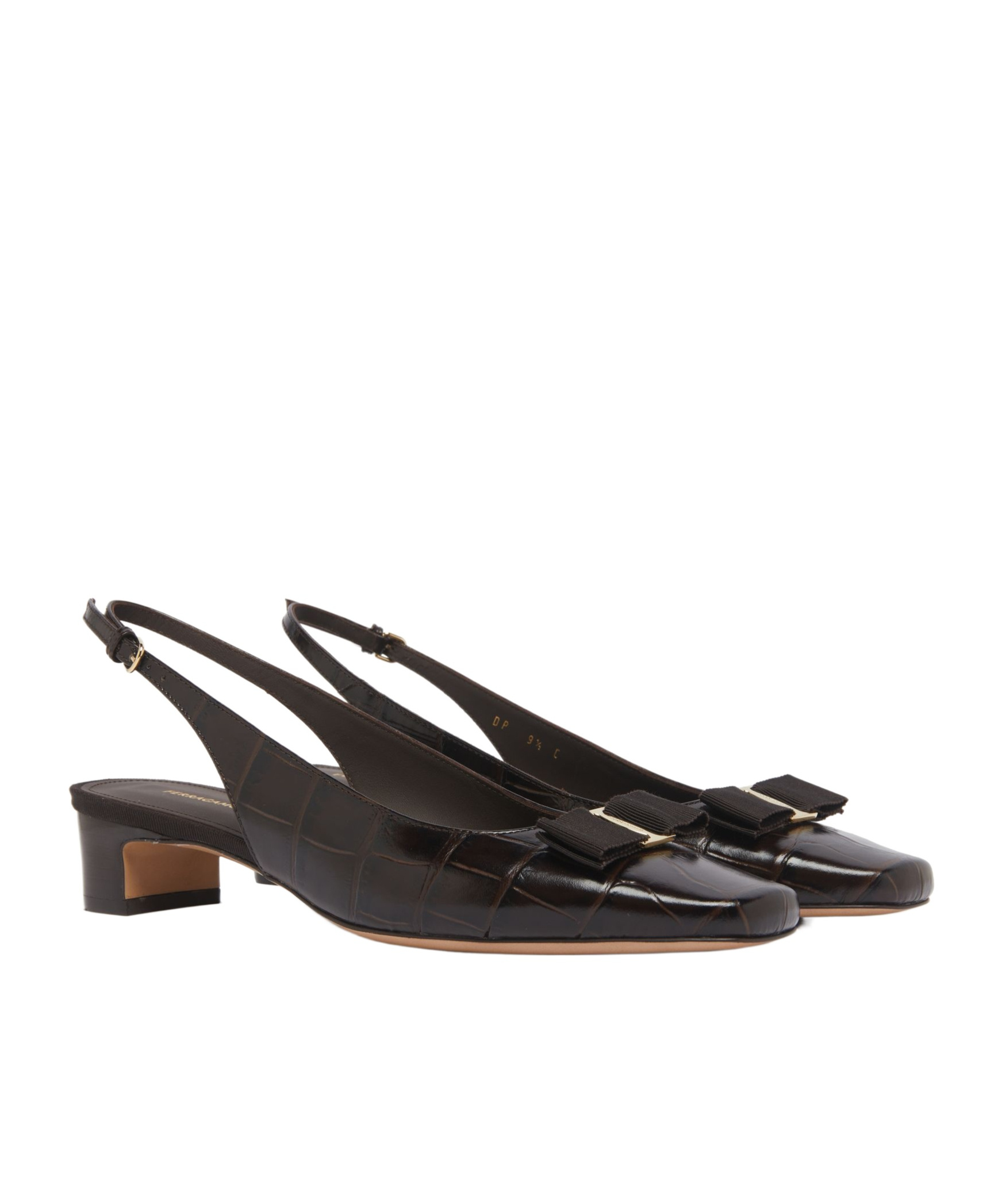 Ferragamo Rivada 30 Croc-embossed Slingback Pumps In Brown