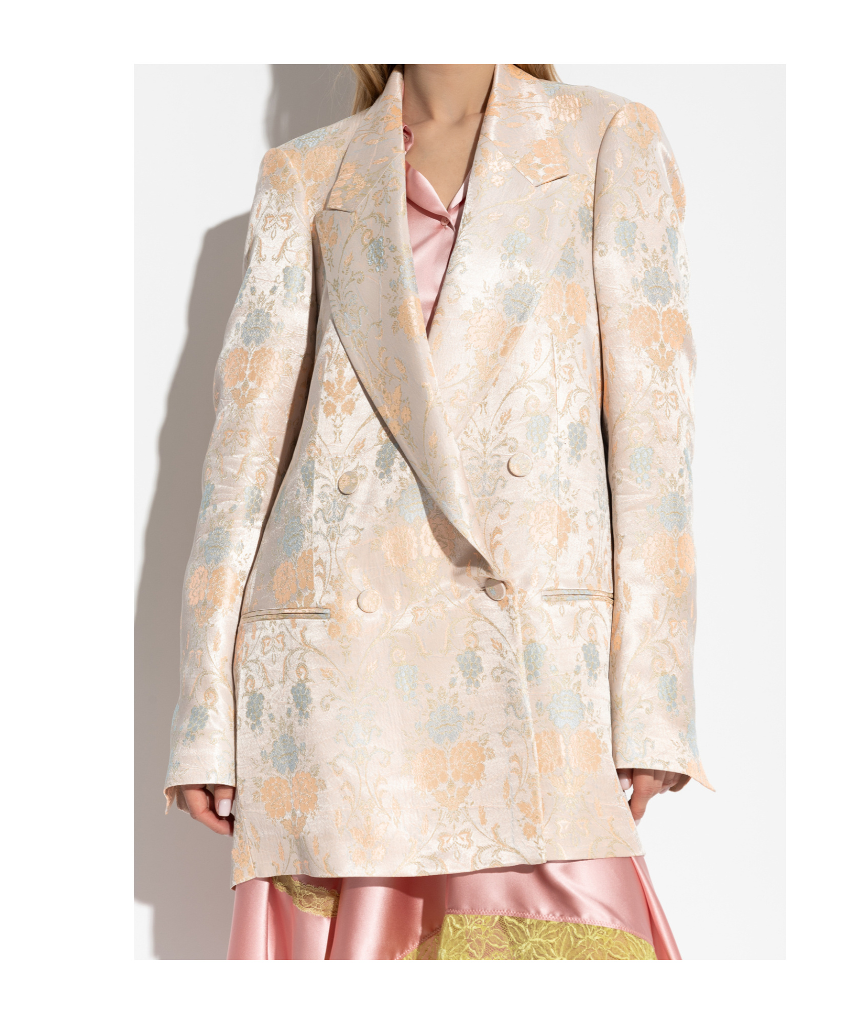 Dries Van Noten Womens Lpink Blink Double-breasted Floral-jacquard Satin Jacket In Pink