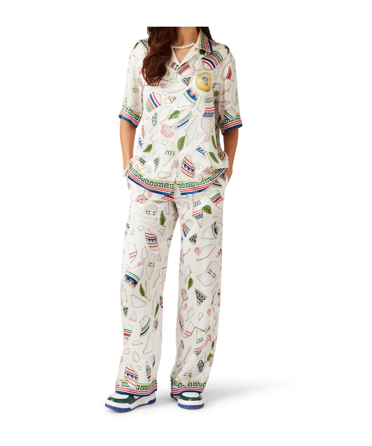 Casablanca Pattern Casual Pants In White