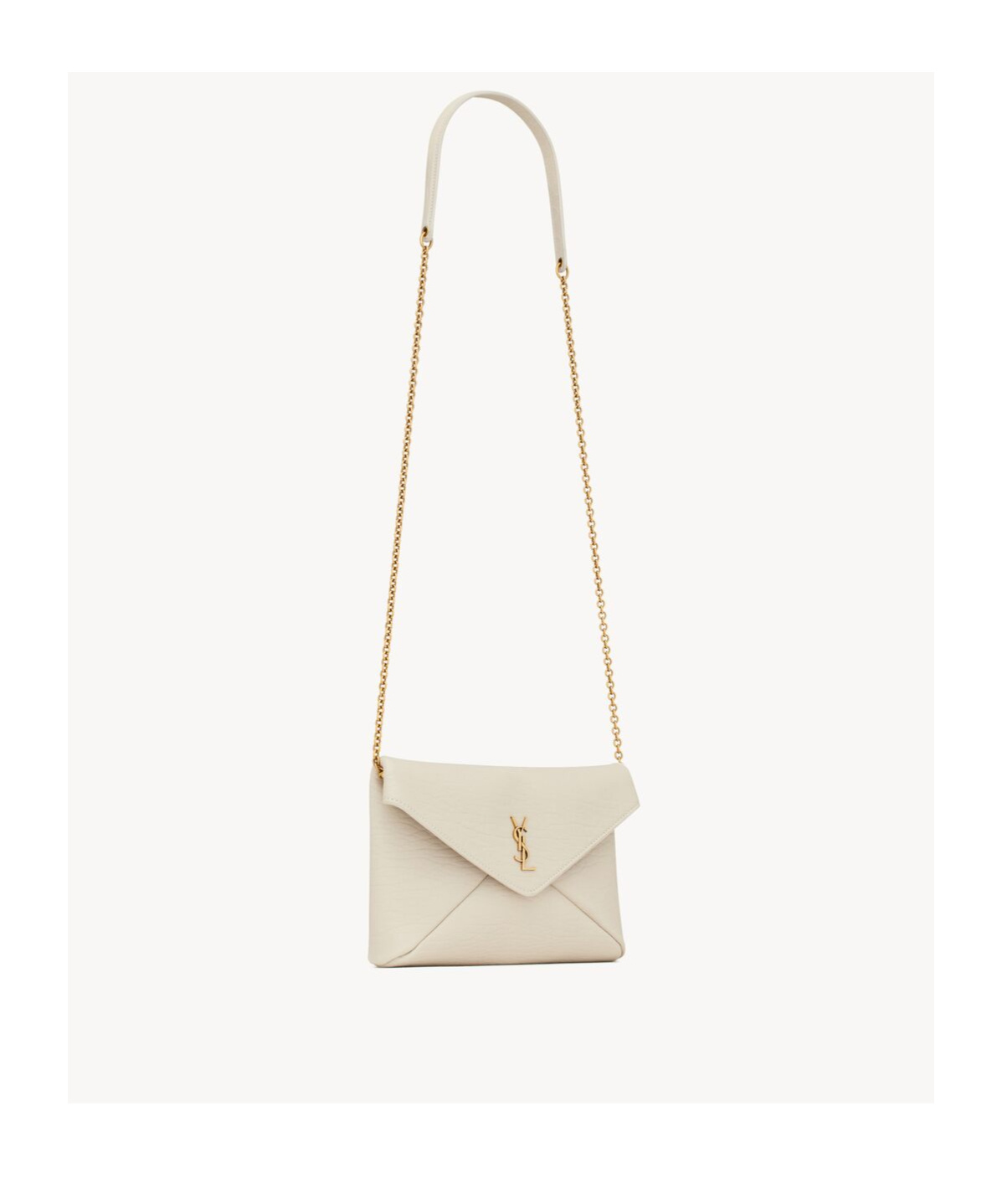 Saint Laurent Cassandre Chain Clutch In Lambskin In Blanc Vintage