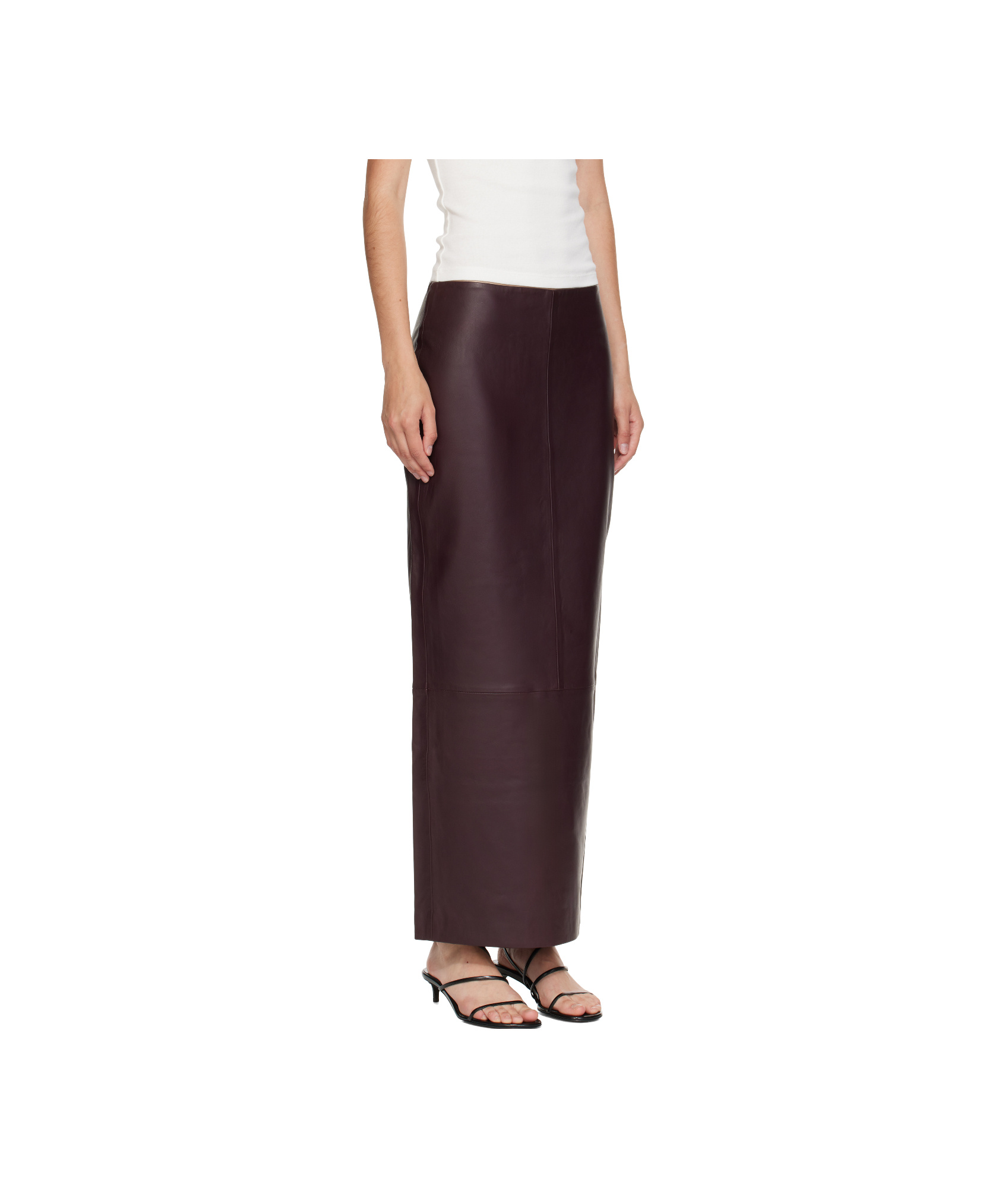 St Agni Exclusive Leather Maxi Column Skirt In Burgundy
