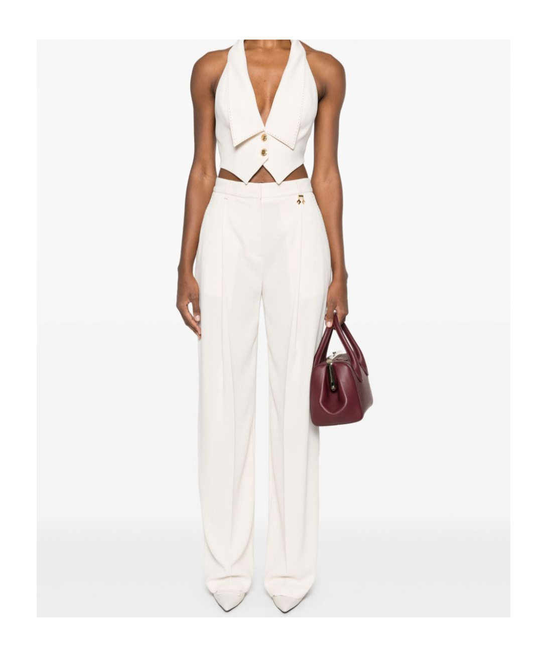 Elisabetta Franchi Contrasting-topstitching Crepe Trousers In White
