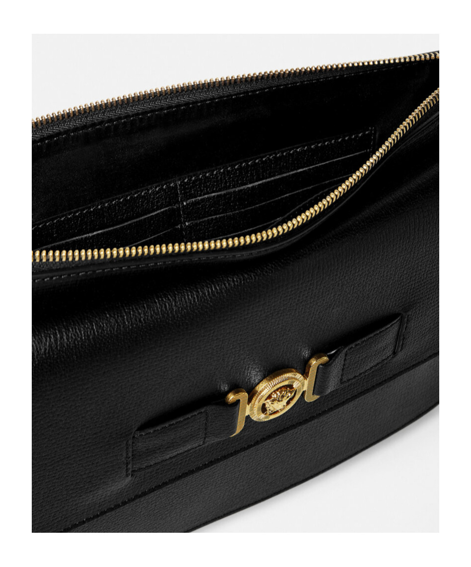 Versace Medusa Plaque Mini Leather Clutch Bag In Black