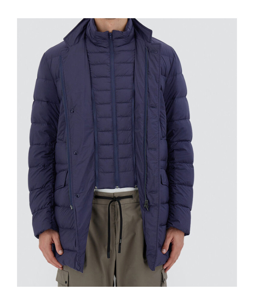 Herno Midnight Blue Polyester Down Jacket In Animal Print