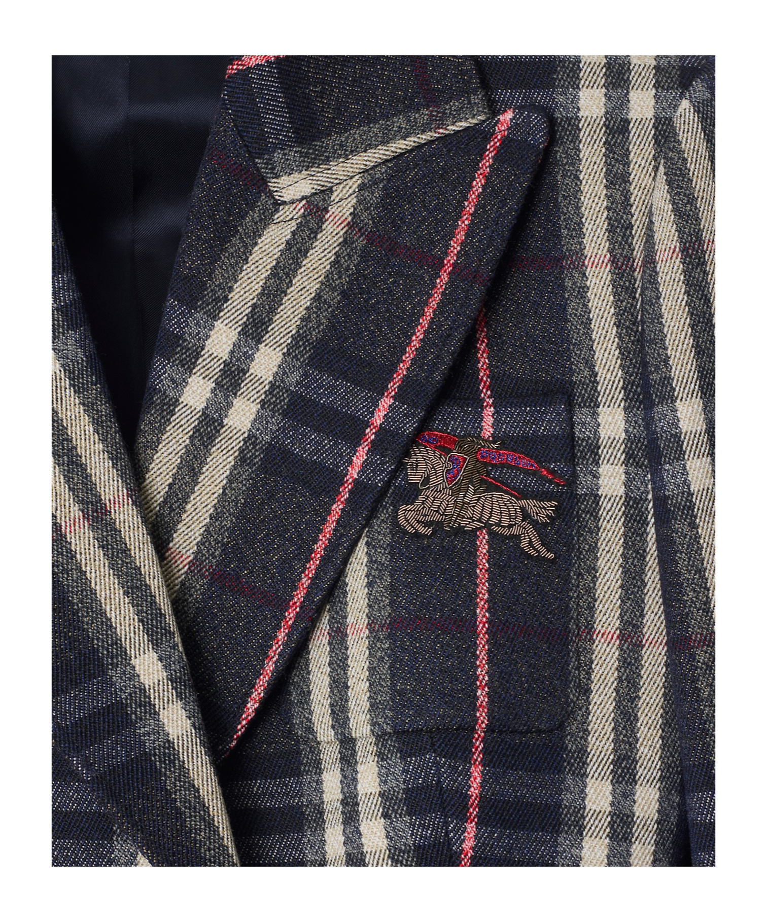 Burberry Check Wool Tailored Jacket In Blue