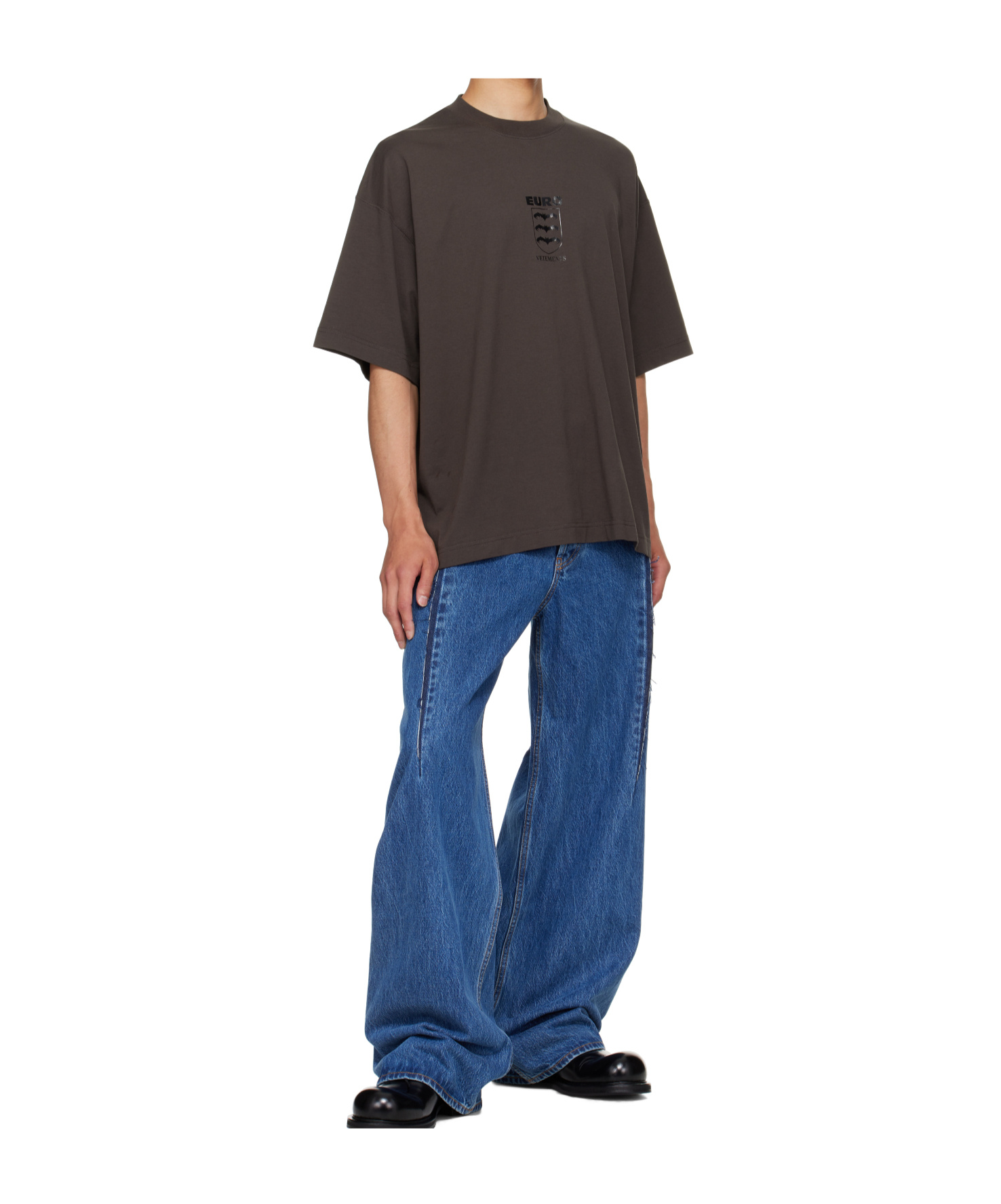 Vetements Mens Blue Cut Reconstructed Wide-leg Denim Jeans In Blue