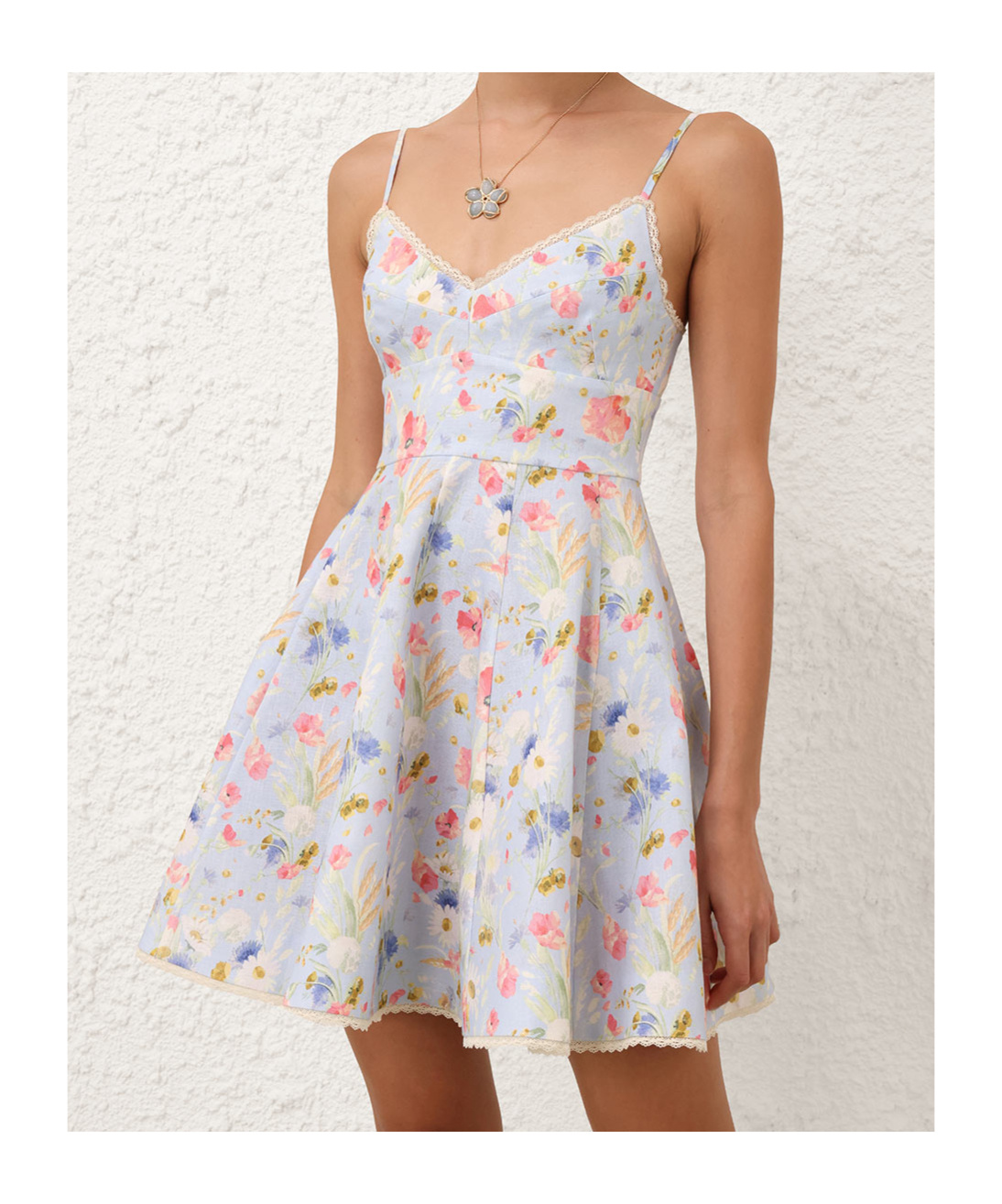 Zimmermann Lucky Lace-trimmed Floral-print Linen Mini Dress
