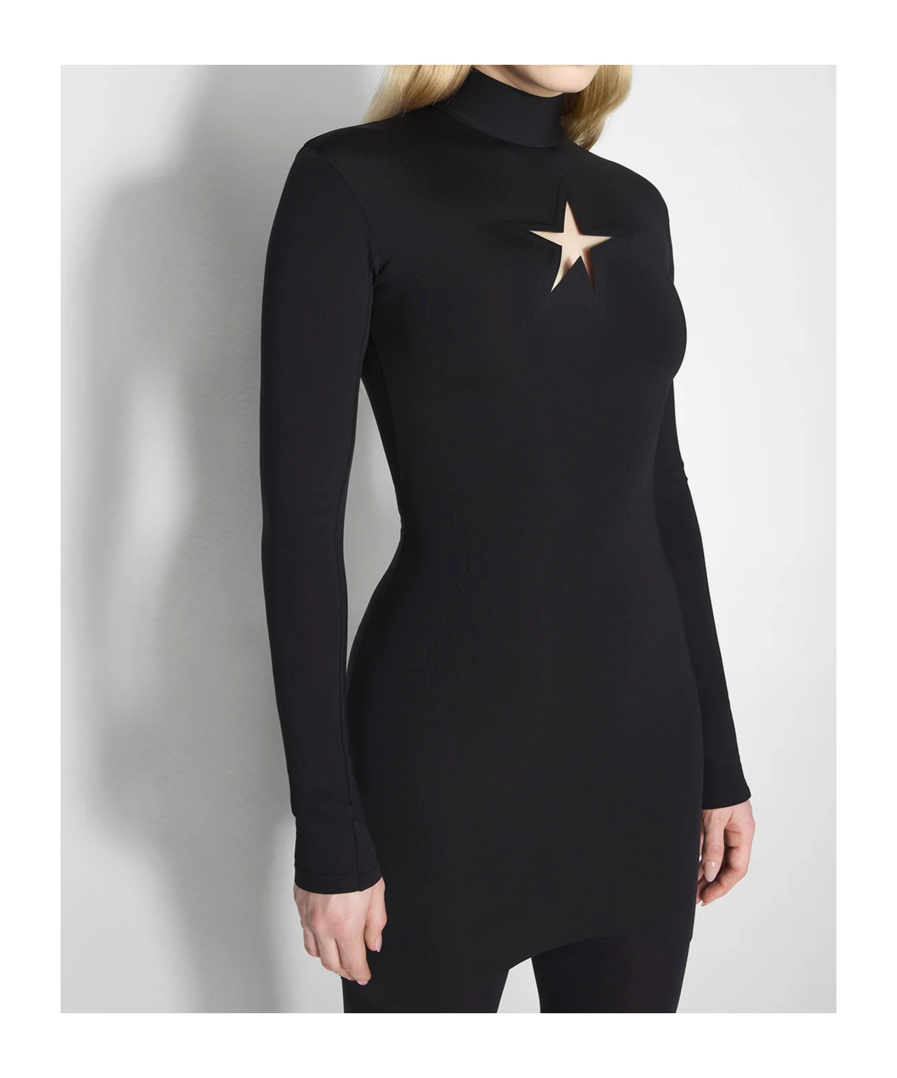 Mugler Star-shaped Long Sleeve Dress In Black
