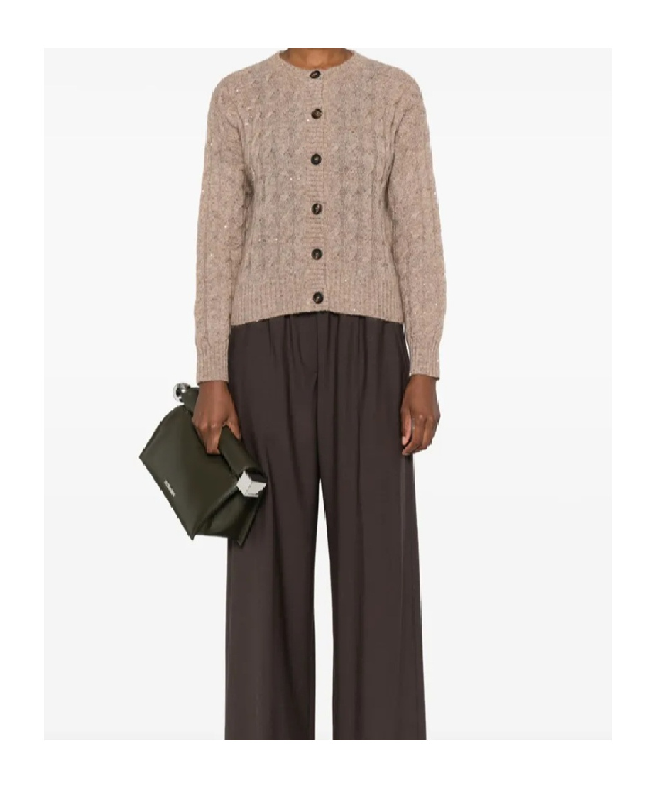 Brunello Cucinelli Sequin-embellished Cable-knit Cardigan In Brown