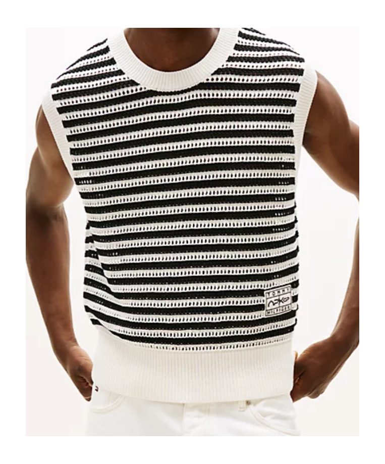 Tommy Hilfiger Sleeveless Crew Neck Striped Knitwear In Black