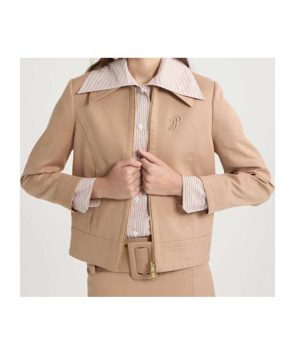 Patou Zip-up Cropped Twill Jacket In Neutral