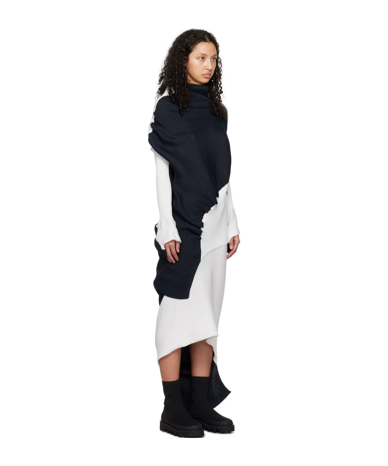Issey Miyake Navy & White Aerate Turtleneck In Black