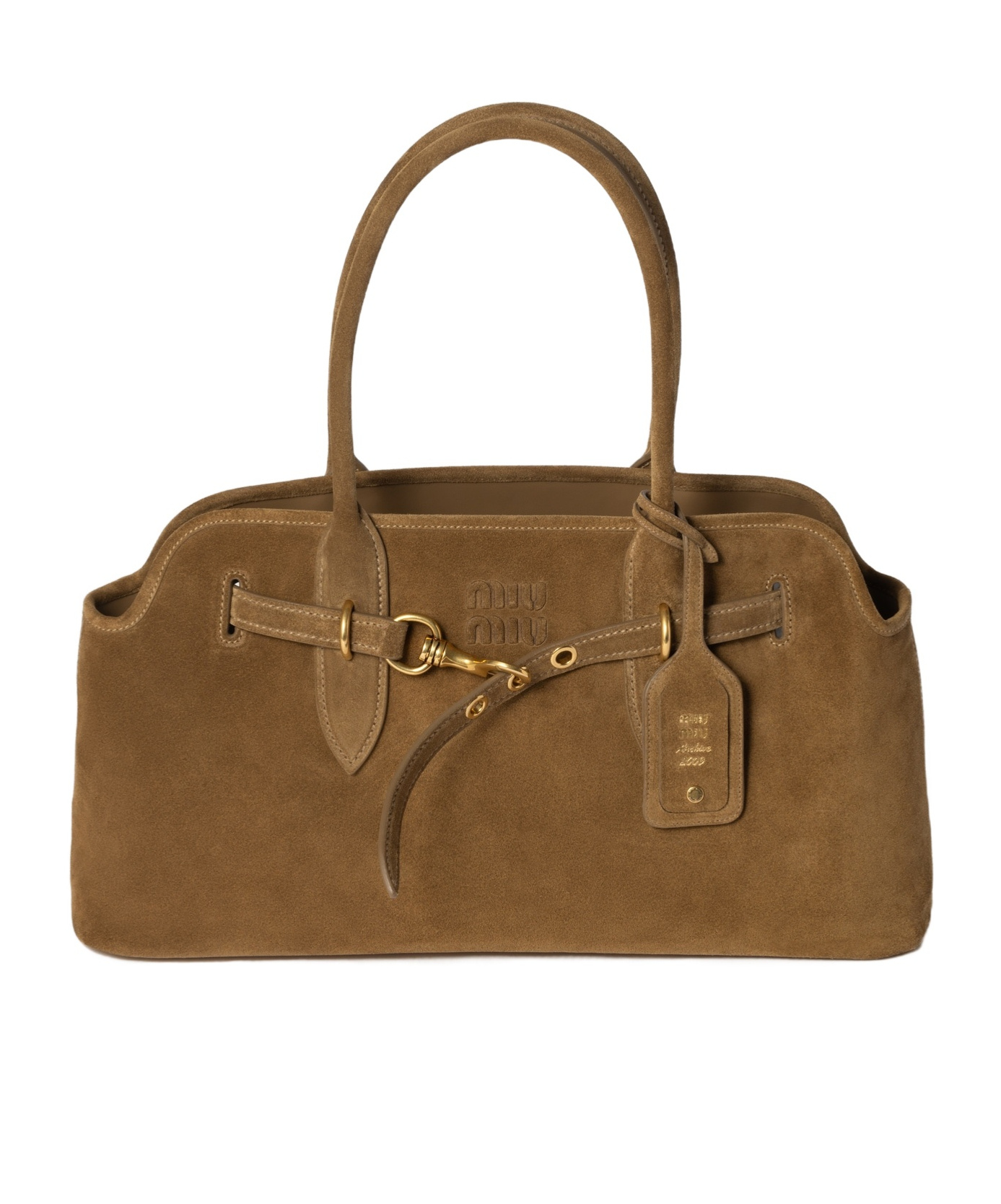 Miu Miu Suede Aventure Top-handle Bag In Olive Green