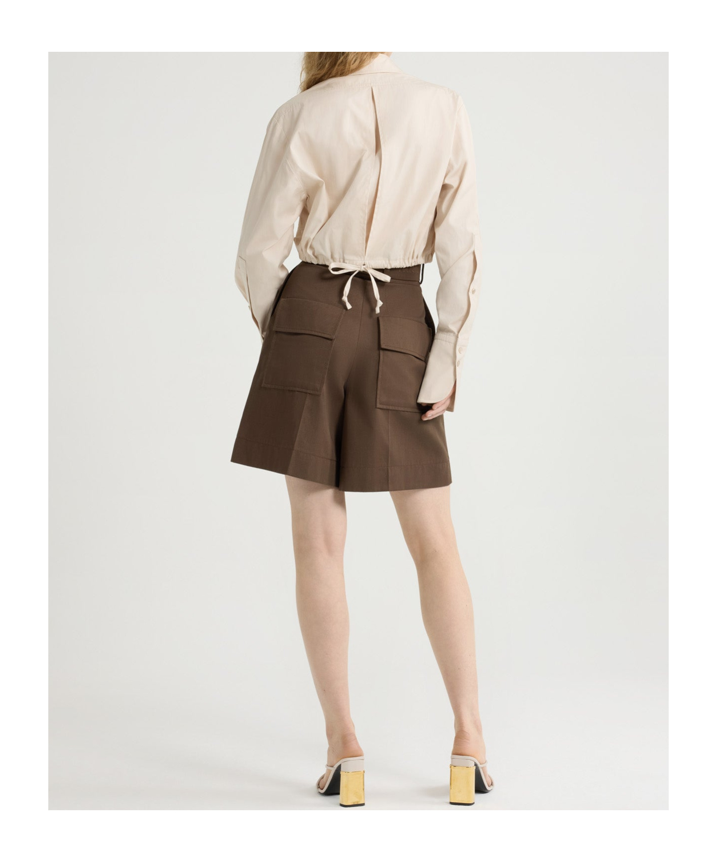 Patou High-waisted Military Green Shorts With Pockets In Brown