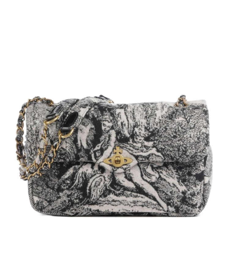 Vivienne Westwood Graphic Print Shoulder Bag With Chain Strap In Gray